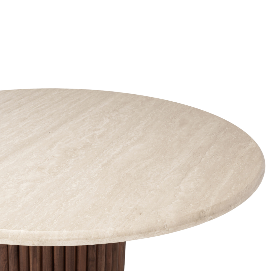 Rho Travertine Top Walnut Base Round Dining Table 120cm image 1